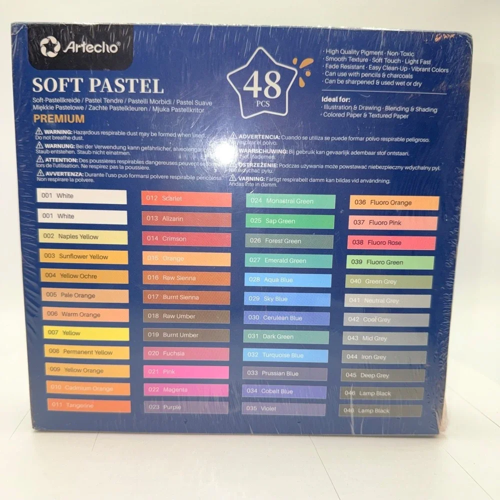 Artecho‎ 48pcs Soft Pastels, 46 Colors Including 4 Fluorescent - Premium NEW